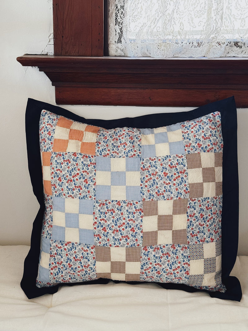 Patchwork Quilt Pillow Sham, Navy Blue Flat