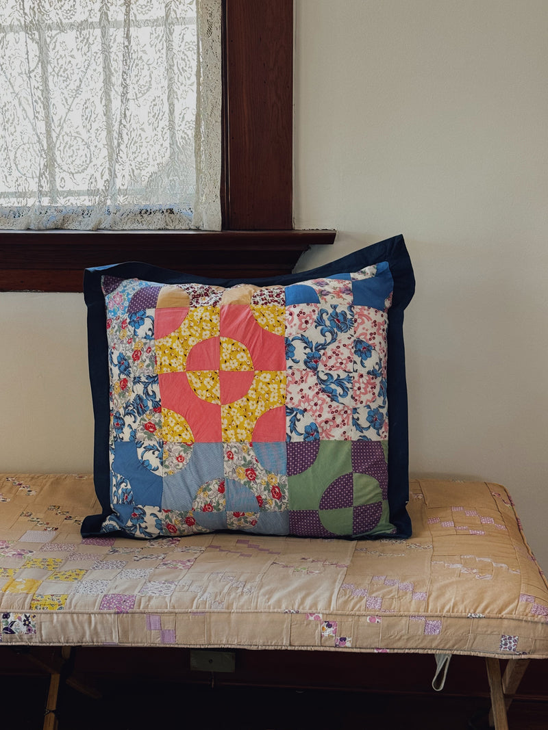 Patchwork Quilt Pillow Sham, Medium Blue Flat