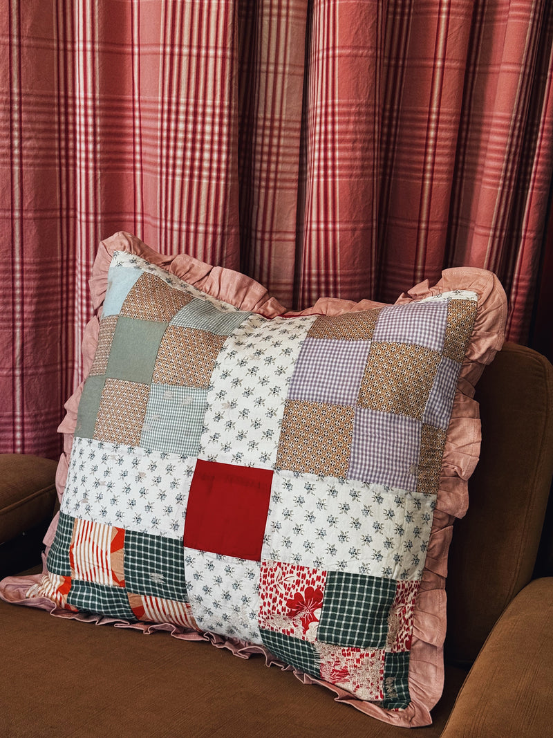 Patchwork Quilt Pillow Sham, Pink Ruffle