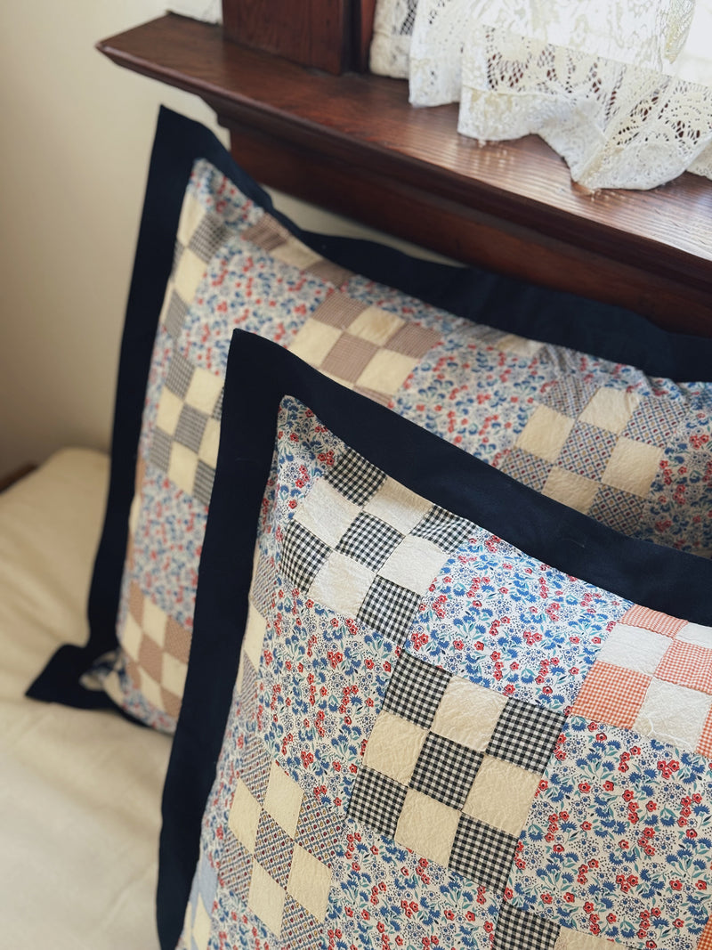 Patchwork Quilt Pillow Sham, Navy Blue Flat