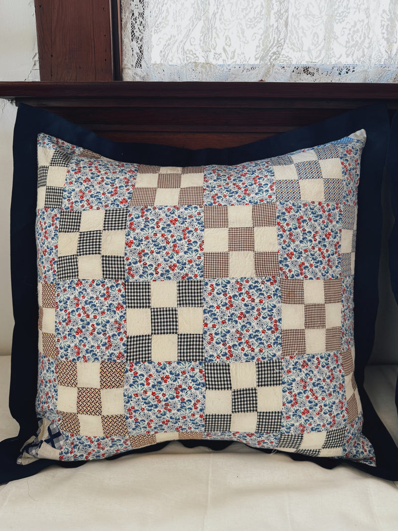 Patchwork Quilt Pillow Sham, Navy Blue Flat