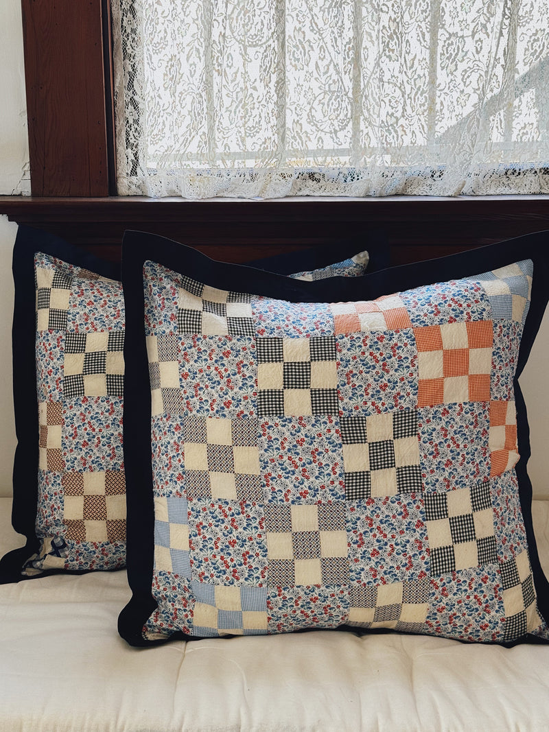 Patchwork Quilt Pillow Sham, Navy Blue Flat