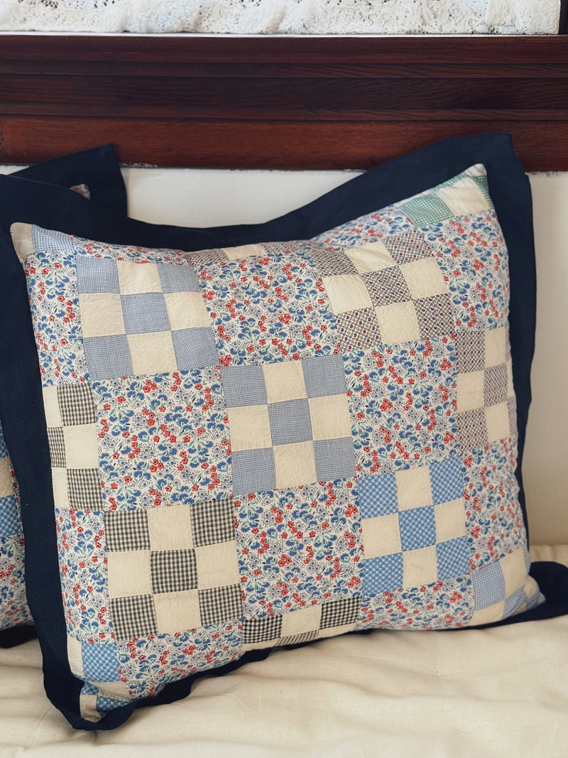 Patchwork Quilt Pillow Sham, Navy Blue Flat