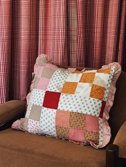 Patchwork Quilt Pillow Sham, Pink Ruffle