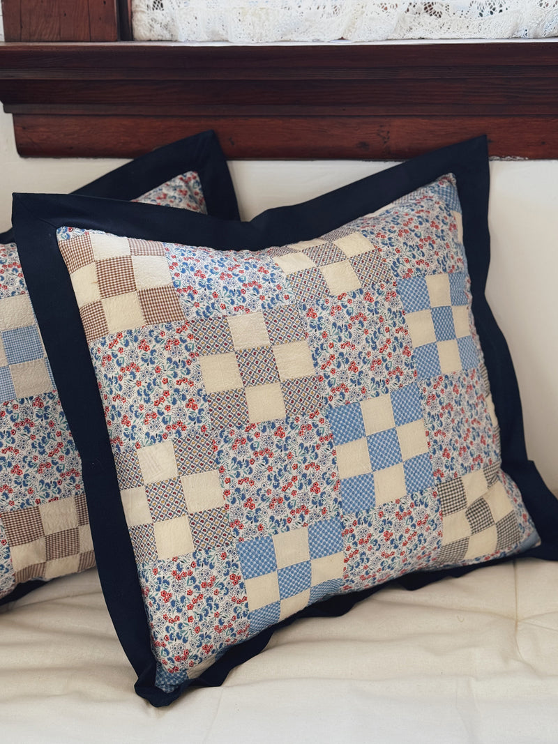 Patchwork Quilt Pillow Sham, Navy Blue Flat