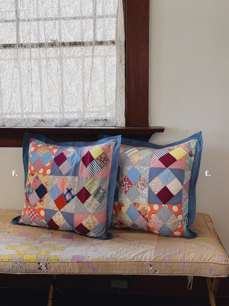 Patchwork Quilt Pillow Sham, Light Blue Flat