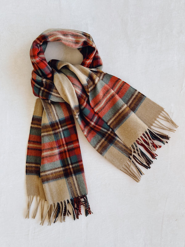 Merino Oversized Scarf, Red Tartan