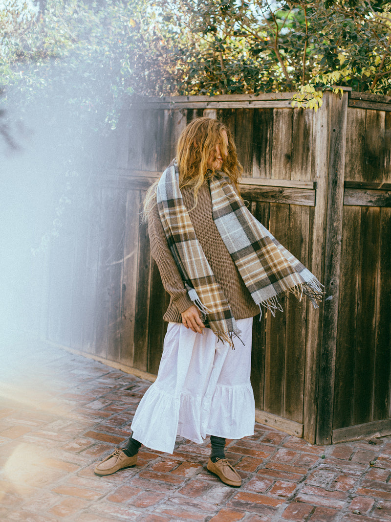 Merino Oversized Scarf, Silver + Charcoal Tartan