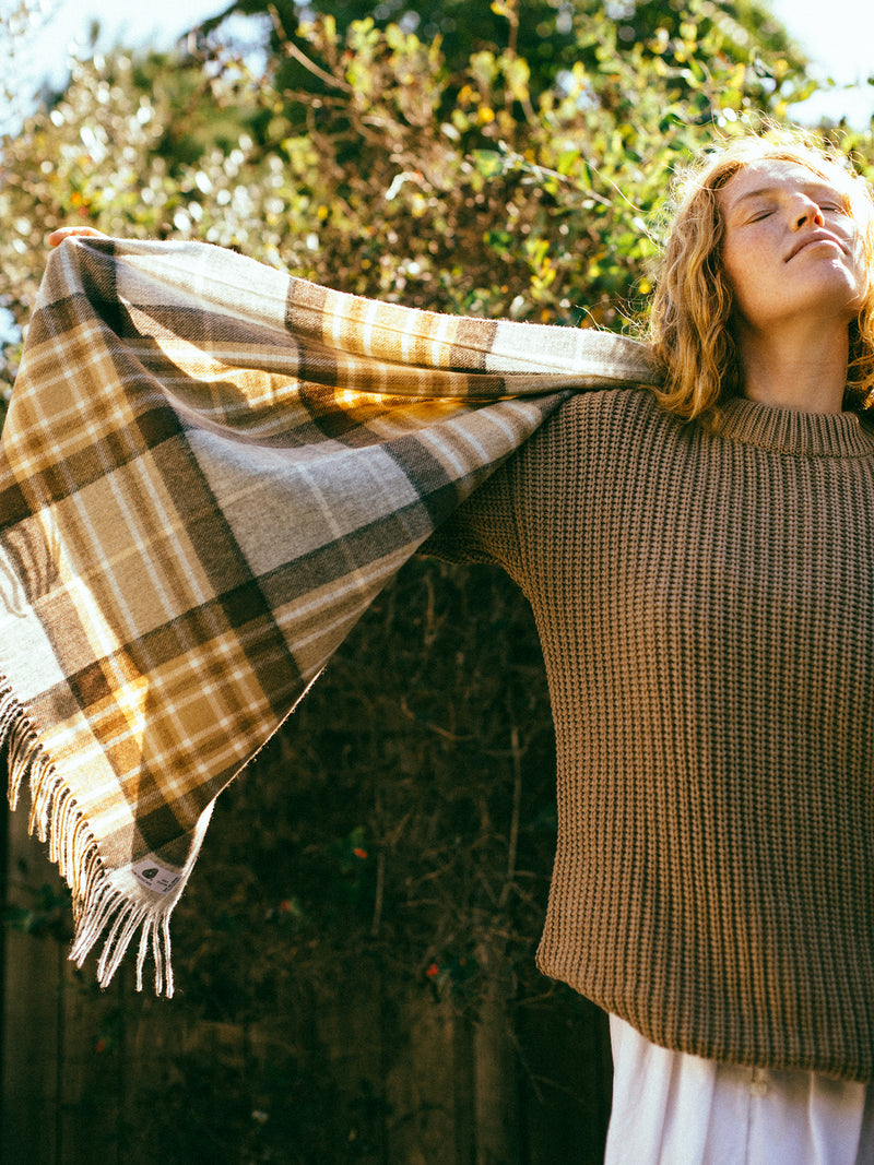 Merino Oversized Scarf, Silver + Charcoal Tartan